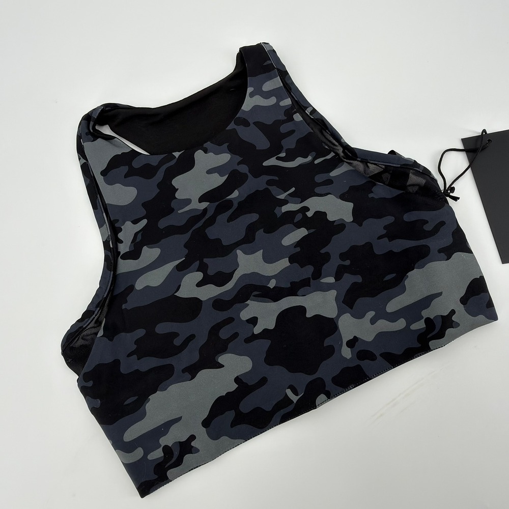 Fila Uplift T-Back Sports Bra Camo Modern Women Size S Black Grey Camouflage New
